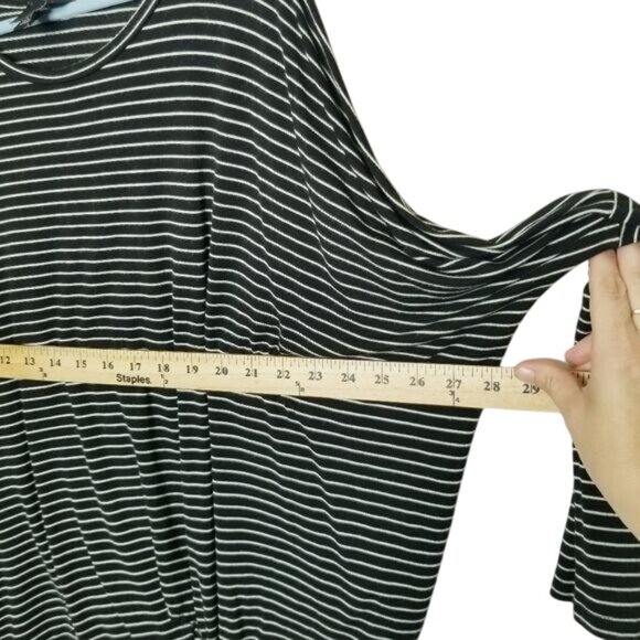 Lumiere Size M Striped Black & White Long Sleeve Top Tie Hem Casual Basic Boxy - Picture 7 of 10